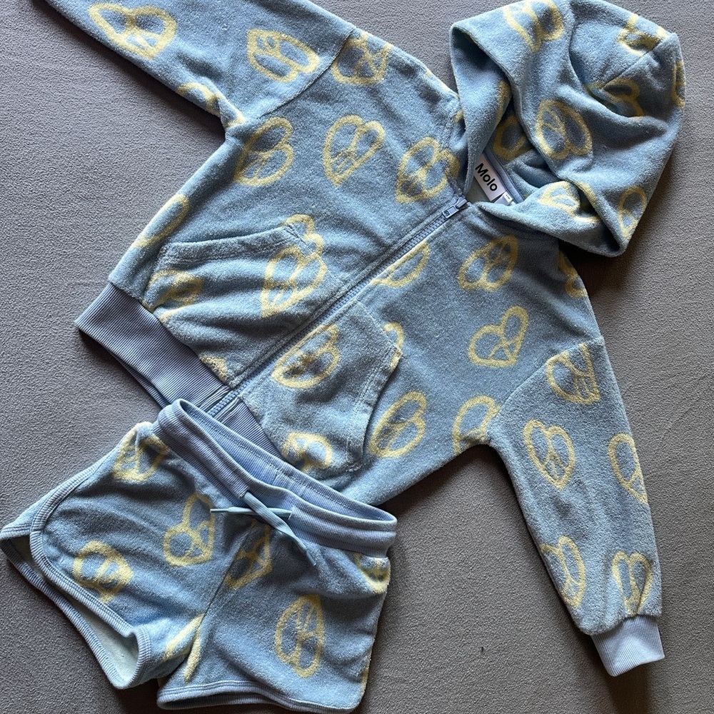 EUC Molo Light Blue and Soft Yellow Peace & Love Hoodie